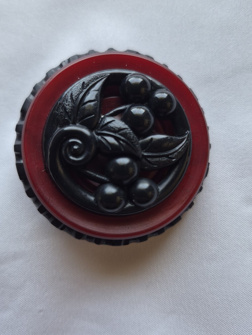 Jewerly Brooch Handcrafted 3D Cherry Black Red Layered Signed